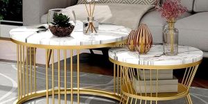 Coffee Tables Set OF 2 for Living Room and Bedroom Marble Design Wooden Top