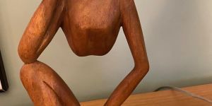 Thinking Men Abstract Wood Sculpture, Hand Carved Wooden Statue,