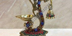 Peacock Trinity Brass Diya with Bell
