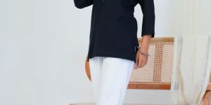 Black Linen Cotton Ladies Short Kurti