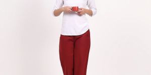 Wine Wide Leg Cotton Pant
