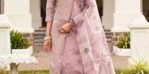 Women Embroidery Straight Beige Pink 3 Piece Suit Set