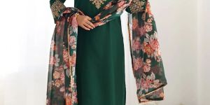 Women Embroidery Straight Dark Green 3 Piece Suit Set