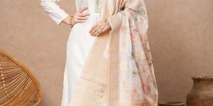 Women Embroidery Straight Off White 3 Piece Suit Set