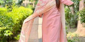 Women Straight Pink 3 Piece Suit Set