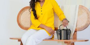 Yellow Linen Cotton Ladies Short Kurti