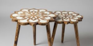 Floral Wooden Side Table Set