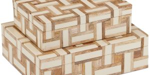 Wooded Parquet Inlay Organizer Box Set OF 2 Pcs