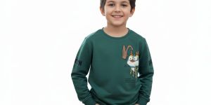 Green Printed Kids Full Sleeve T Shirt
