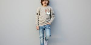 Grey Printed Full Boy Sleeve T Shirt