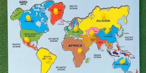 Wooden Educational Toy World Map Puzzle Tray