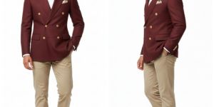 Mens Cotton Stylish Party Wear Maroon Blazer
