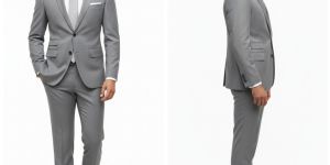 Mens Plain Grey Cotton Three Piece Suit