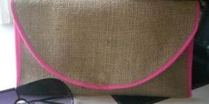 Jute Envelope Clutch with Pink Piping