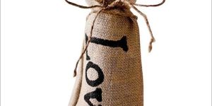 Love Print Jute Wine Bottle Gift Bag with Drawstring Closure