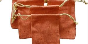Orange Jute Drawstring Gift Pouches