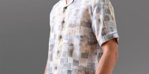 Olive Green Printed Pure Linen Shirt