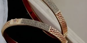 Premium Gold-Plated Designer Bangles with Cut-Work Pattern & Red Enamel Inner Finish