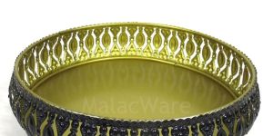 black gold metal decorative pooja thali filigree round tray