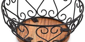 Metal Fruit Basket with Wood Base