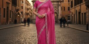 Pure Twill Net Fabric Festival Wear Saree with Dimond Work Border with Unstitched Blouse