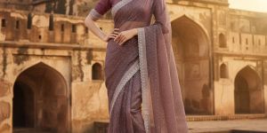twill net fabric diamond work border festival wear saree