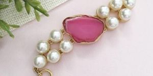 raw stone pearl toggle bracelet
