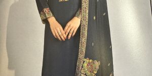 Black Resham Weaving Work Ladies Woolen Suit
