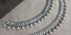 Antique Big Rawa Balls Rajwada Silver Payal in Fish Design