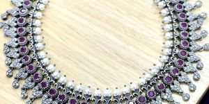 Puran Real Hallmarked Silver Necklace in Circular Beads Motifs
