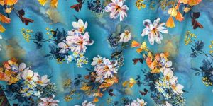 Pure Cotton Blue Floral Printed Fabric