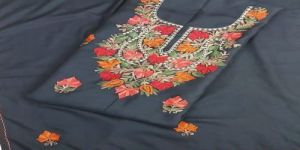 Ladies Black Floral Woolen Embroidery Suit