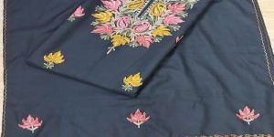 Ladies V-Neck Floral Navy Woolen Embroidery Suit