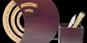 MDF Wooden Pen Stand With Calender For Desk