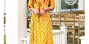 Ladies Mustard Embroidered A Line Kurti