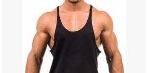 Mens Black Deep-Cut Sleeveless Tank Top