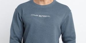 Mens Blue Typographic Print Crewneck Pullover