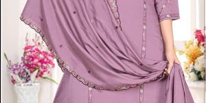 Lavender Embroidered Ladies Kurta Pant Dupatta Set