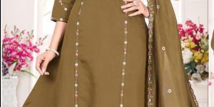Golden Brown Embroidered Ladies Kurta Pant Dupatta Set