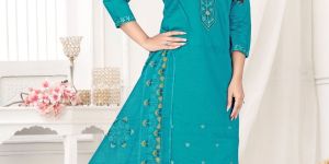 Tale Blue Pure Gadhwal Embroidered Ladies Kurta Set