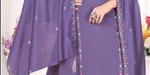 Vintage Violet Embroidered Ladies Kurta Pant Dupatta Set