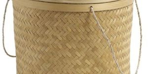 Bamboo Straw Natural Rope Handle Lidded Basket