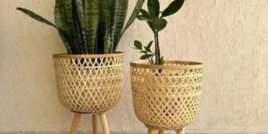 Bamboo Tripod Planter Basket Set