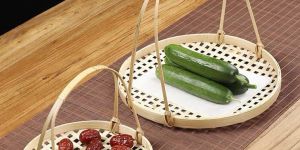 Bamboo Twin Handle Food Tray Set