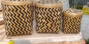 Bamboo Zigzag Loop Handle Basket Set