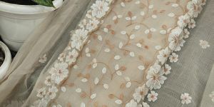 Ladies Cotton Beige Floral Embroidered Suit