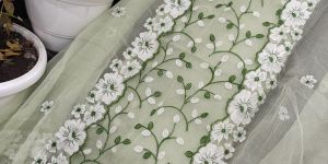 Ladies Cotton Green Floral Embroidered Suit