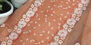 Ladies Cotton Orange Floral Embroidered Suit
