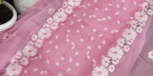 Ladies Cotton Pink Floral Embroidered Suit