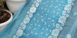 Ladies Cotton Sky Blue Floral Embroidered Suit